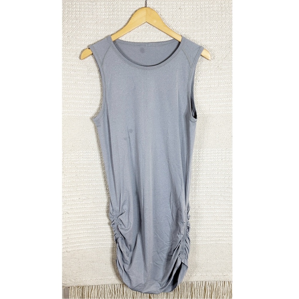 LULULEMON heathered medium gray In the Flow side ruched dress 8
